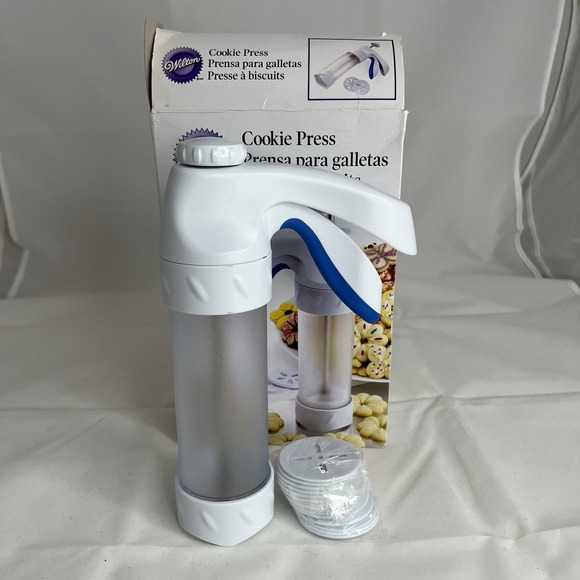 Wilton Other - NEW Wilton Cookie Press 12 Disc Set Spritz Cookie Maker White Blue w/ Box Baking